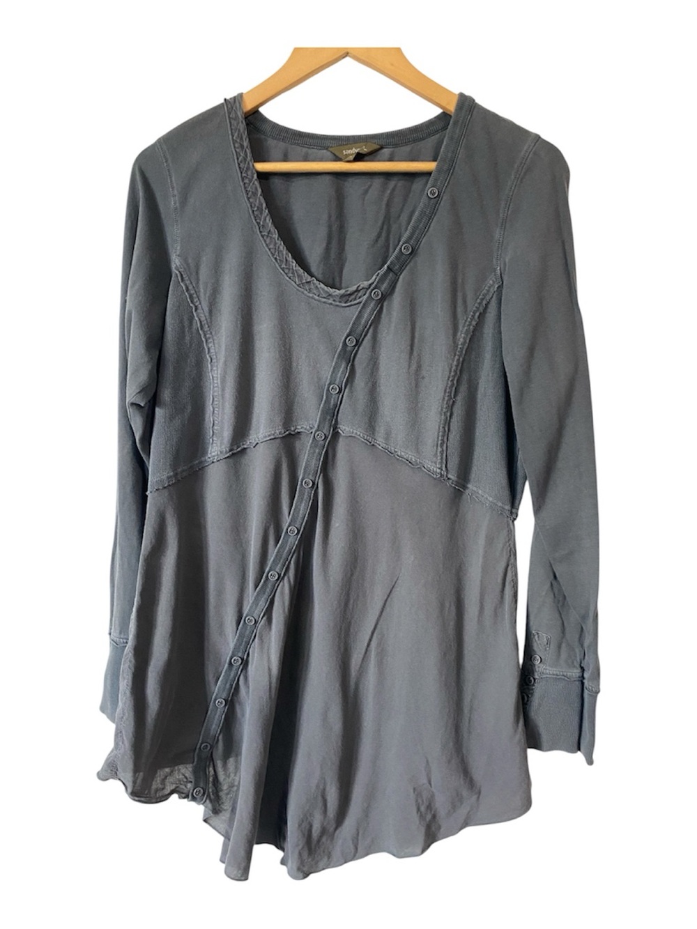 Sandwich Grey Asymmetric Button Long Sleeve Tunic Top Boho Raw Edge gray XL